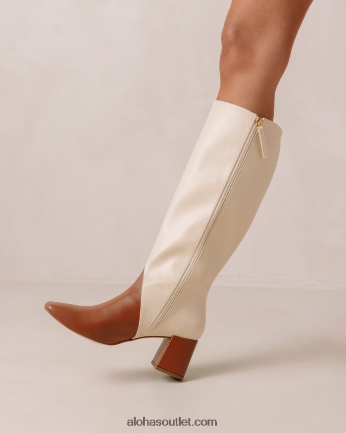 mulheres giz - botas de couro vegan branco e marrom Alohas 4P88ZX104 gengibre marrom branco quente