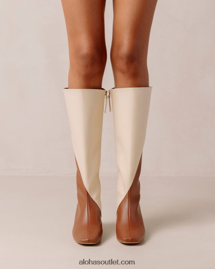 mulheres giz - botas de couro vegan branco e marrom Alohas 4P88ZX104 gengibre marrom branco quente