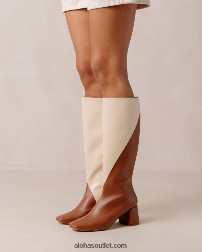 mulheres giz - botas de couro vegan branco e marrom Alohas 4P88ZX104 gengibre marrom branco quente