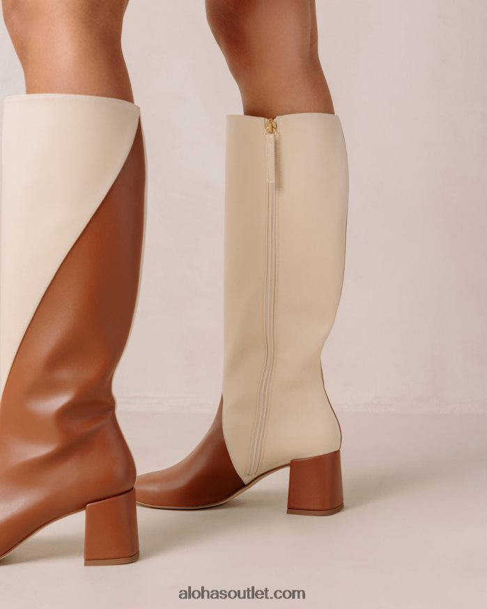 mulheres giz - botas de couro vegan branco e marrom Alohas 4P88ZX104 gengibre marrom branco quente