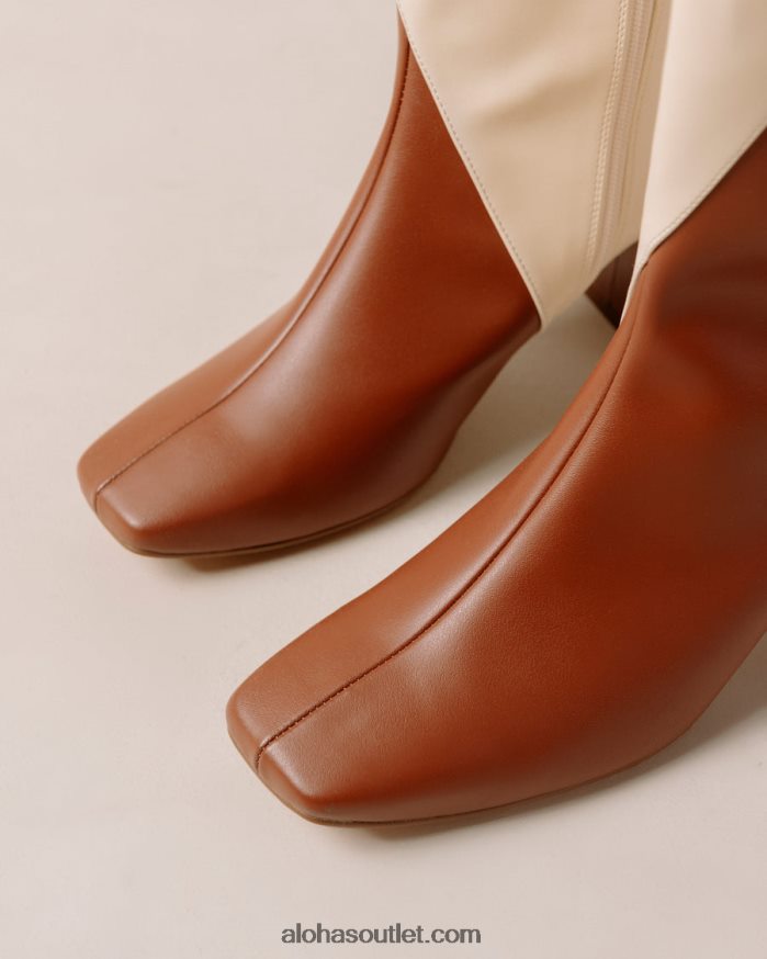 mulheres giz - botas de couro vegan branco e marrom Alohas 4P88ZX104 gengibre marrom branco quente