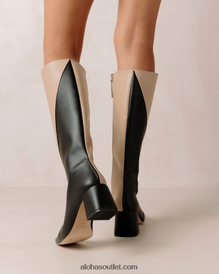 mulheres giz - botas de couro vegan preto e bege Alohas 4P88ZX105 preto tahini bege