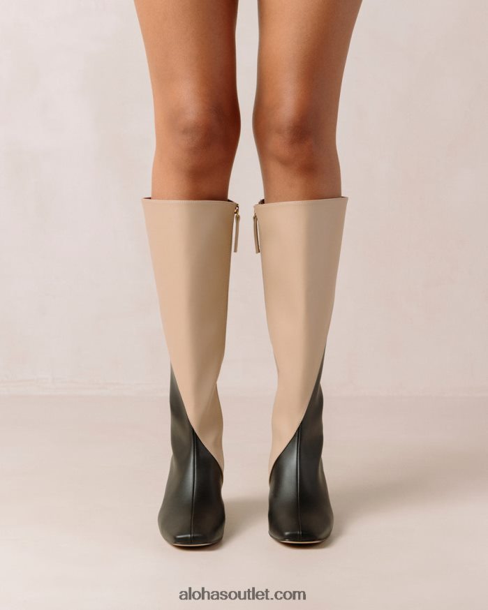 mulheres giz - botas de couro vegan preto e bege Alohas 4P88ZX105 preto tahini bege