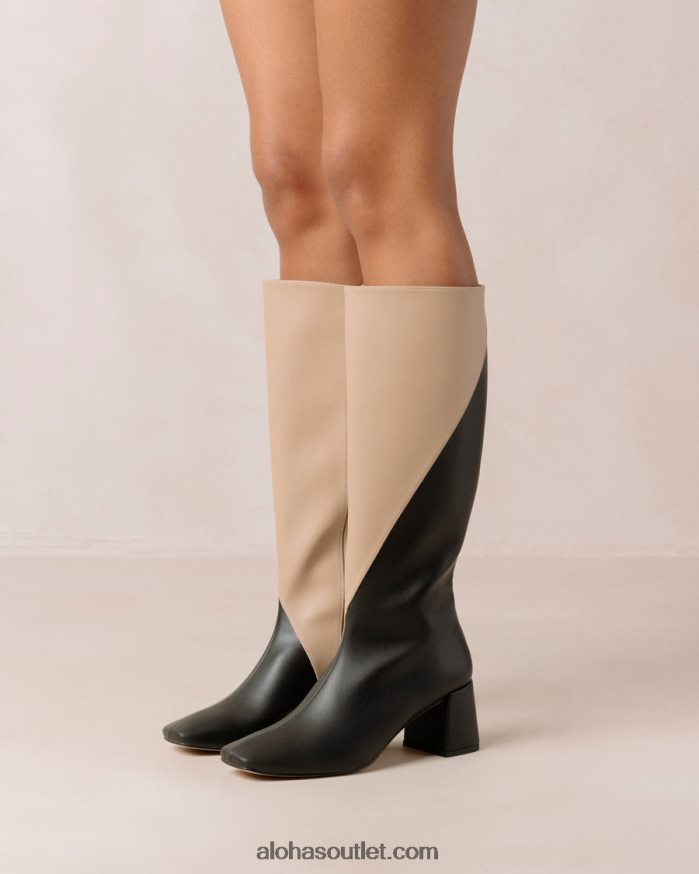 mulheres giz - botas de couro vegan preto e bege Alohas 4P88ZX105 preto tahini bege