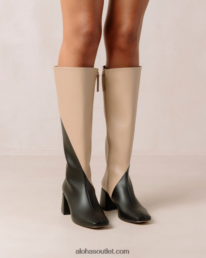 mulheres giz - botas de couro vegan preto e bege Alohas 4P88ZX105 preto tahini bege