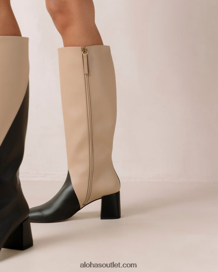 mulheres giz - botas de couro vegan preto e bege Alohas 4P88ZX105 preto tahini bege