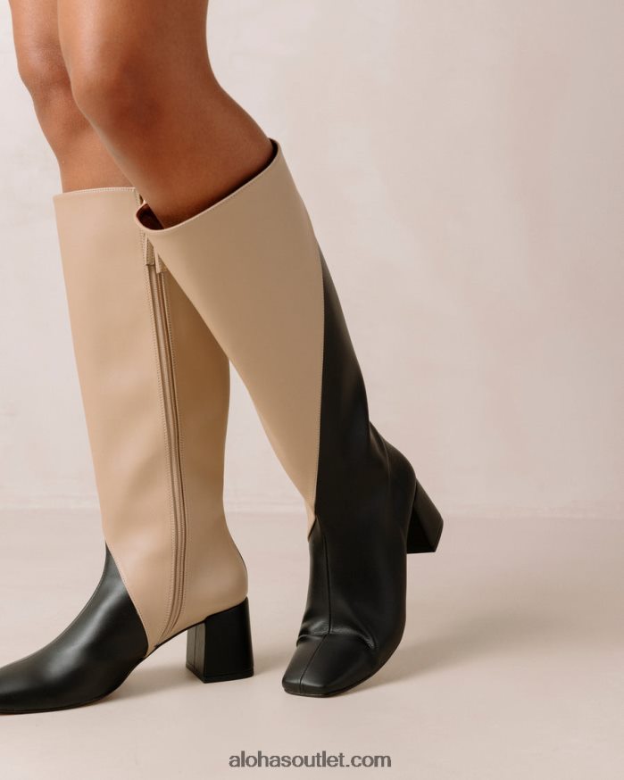 mulheres giz - botas de couro vegan preto e bege Alohas 4P88ZX105 preto tahini bege