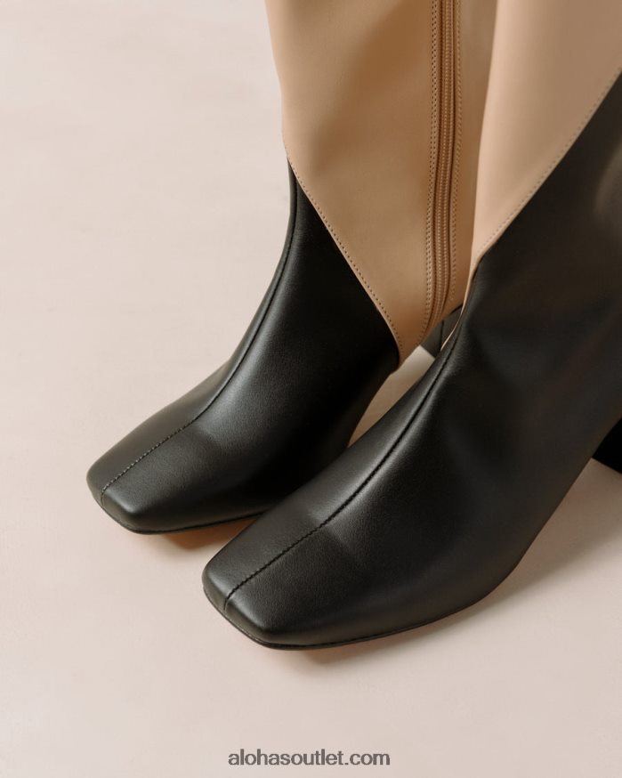 mulheres giz - botas de couro vegan preto e bege Alohas 4P88ZX105 preto tahini bege