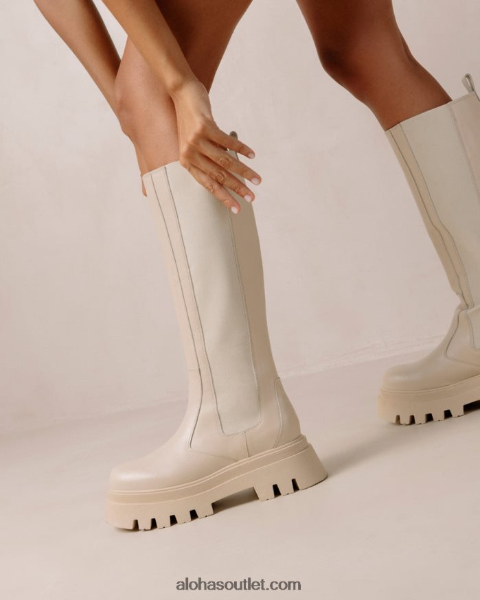 mulheres go getter - bota cano alto de couro branco Alohas 4P88ZX394 creme