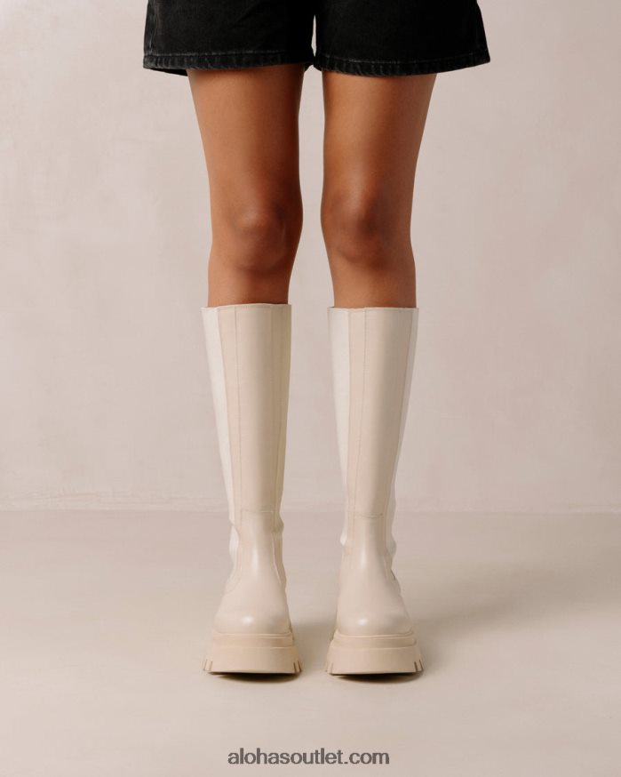 mulheres go getter - bota cano alto de couro branco Alohas 4P88ZX394 creme