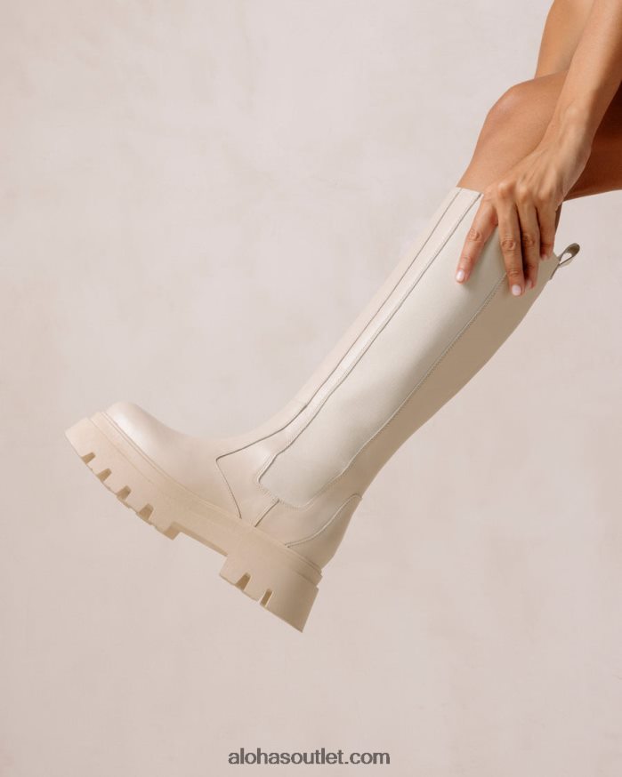 mulheres go getter - bota cano alto de couro branco Alohas 4P88ZX394 creme