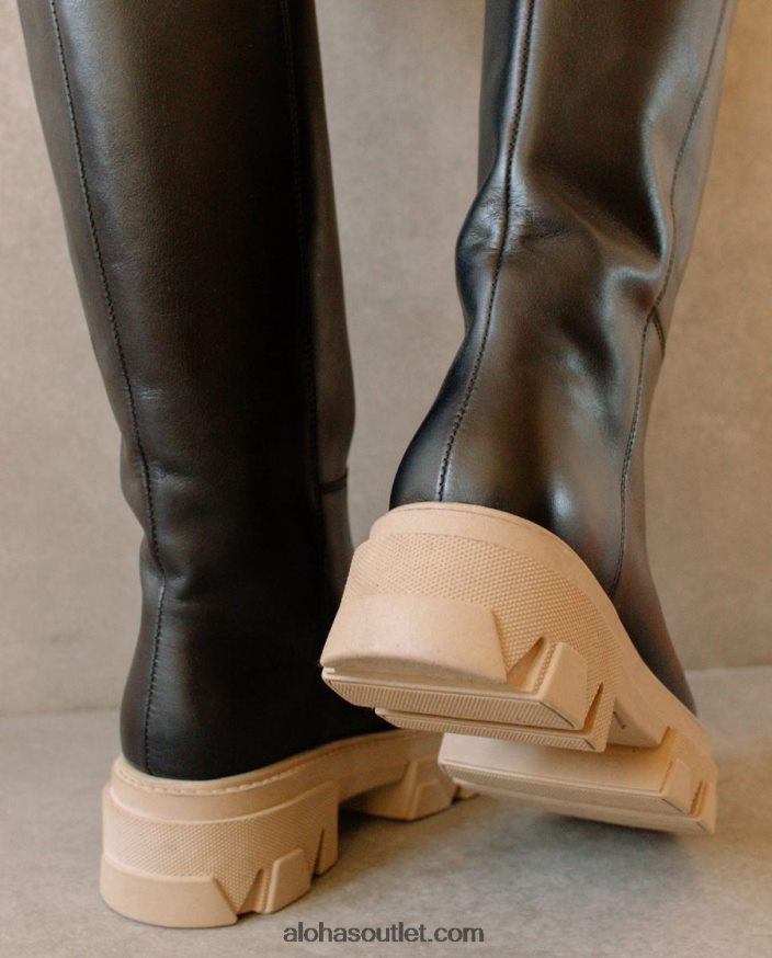 mulheres katiuska - botas de couro preto e bege Alohas 4P88ZX99 pedra bicolor bege preto