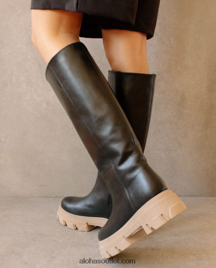 mulheres katiuska - botas de couro preto e bege Alohas 4P88ZX99 pedra bicolor bege preto