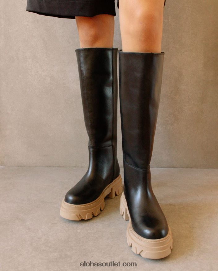 mulheres katiuska - botas de couro preto e bege Alohas 4P88ZX99 pedra bicolor bege preto