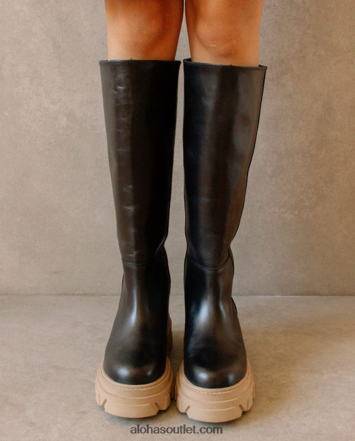 mulheres katiuska - botas de couro preto e bege Alohas 4P88ZX99 pedra bicolor bege preto