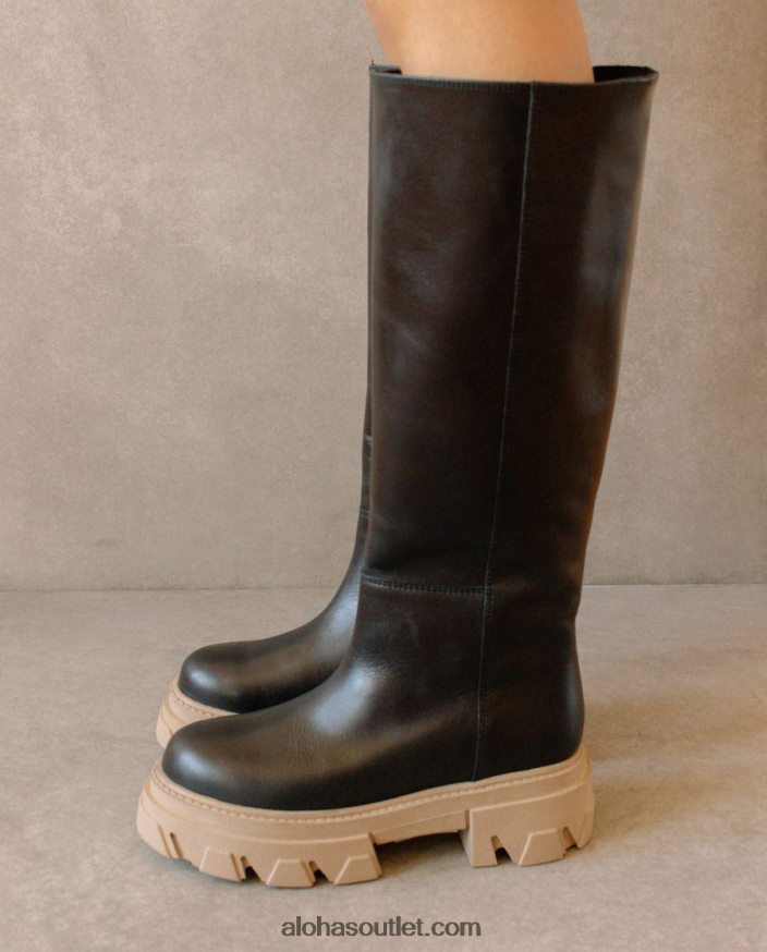 mulheres katiuska - botas de couro preto e bege Alohas 4P88ZX99 pedra bicolor bege preto