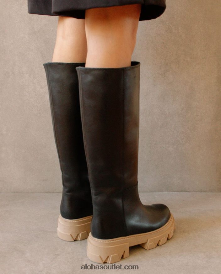 mulheres katiuska - botas de couro preto e bege Alohas 4P88ZX99 pedra bicolor bege preto