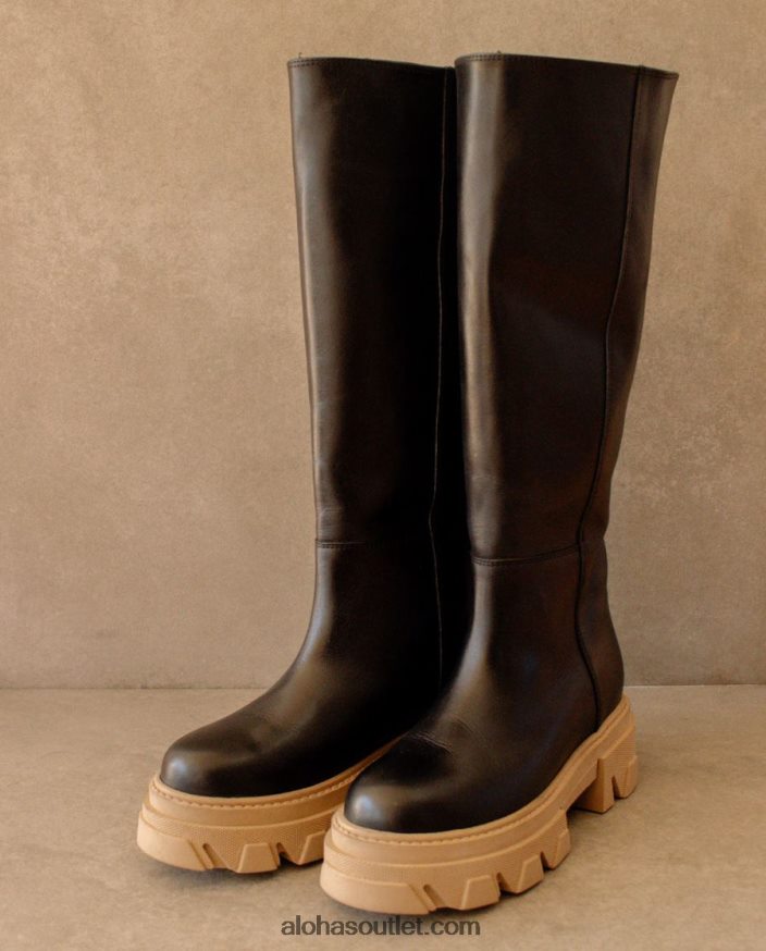 mulheres katiuska - botas de couro preto e bege Alohas 4P88ZX99 pedra bicolor bege preto