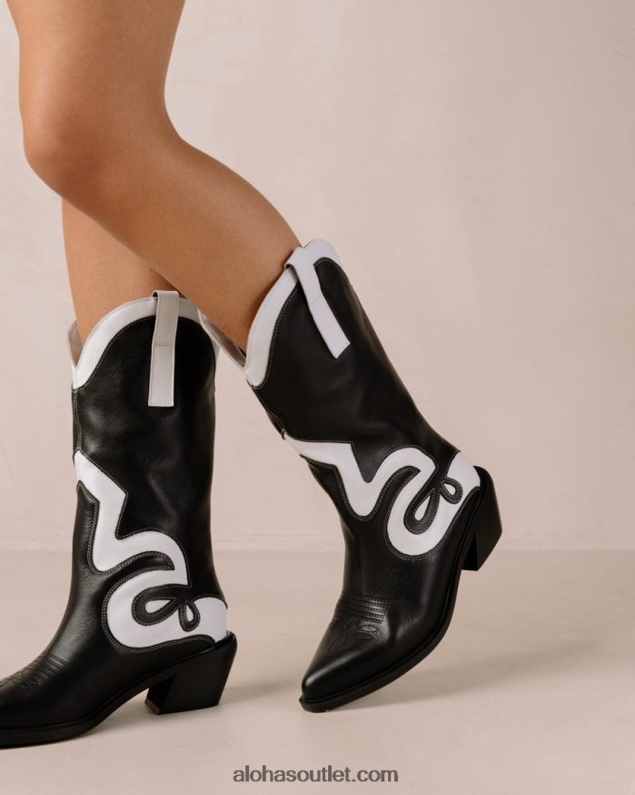 mulheres monte texas - botas de couro preto e branco Alohas 4P88ZX250 Preto branco