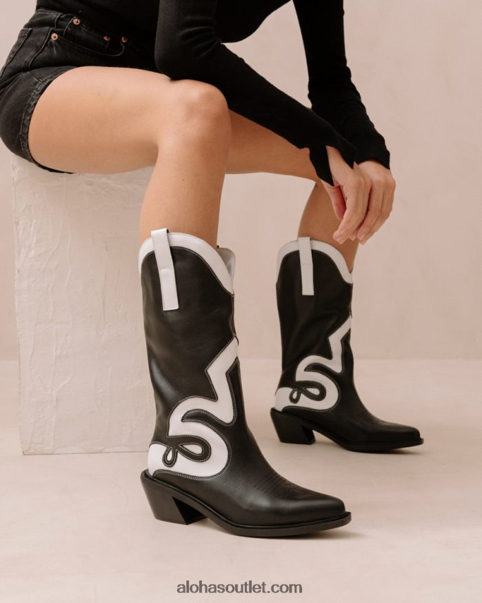 mulheres monte texas - botas de couro preto e branco Alohas 4P88ZX250 Preto branco
