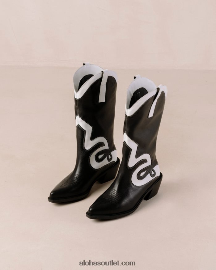 mulheres monte texas - botas de couro preto e branco Alohas 4P88ZX250 Preto branco