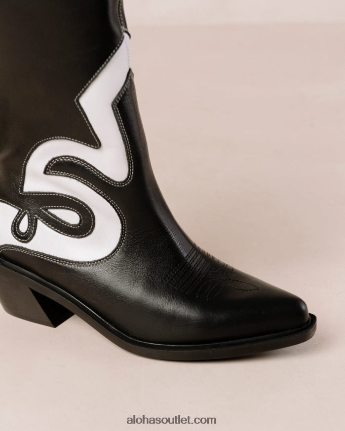 mulheres monte texas - botas de couro preto e branco Alohas 4P88ZX250 Preto branco