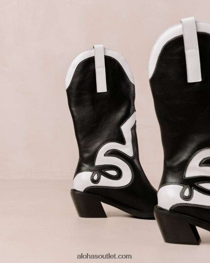mulheres monte texas - botas de couro preto e branco Alohas 4P88ZX250 Preto branco