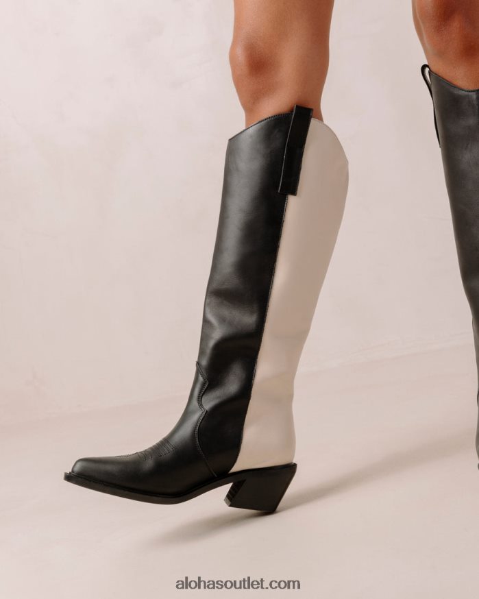 mulheres mount - botas de couro preto e branco Alohas 4P88ZX251 creme preto