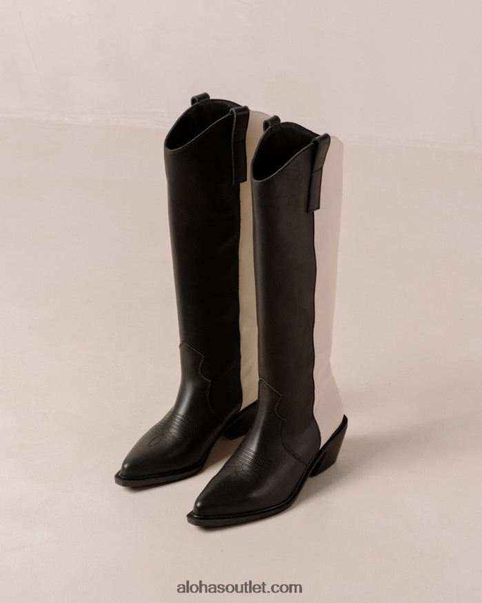 mulheres mount - botas de couro preto e branco Alohas 4P88ZX251 creme preto