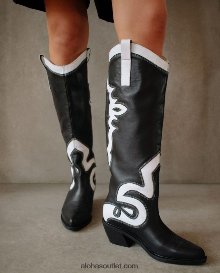 mulheres mount dallas - botas de couro preto e branco Alohas 4P88ZX259 Preto branco