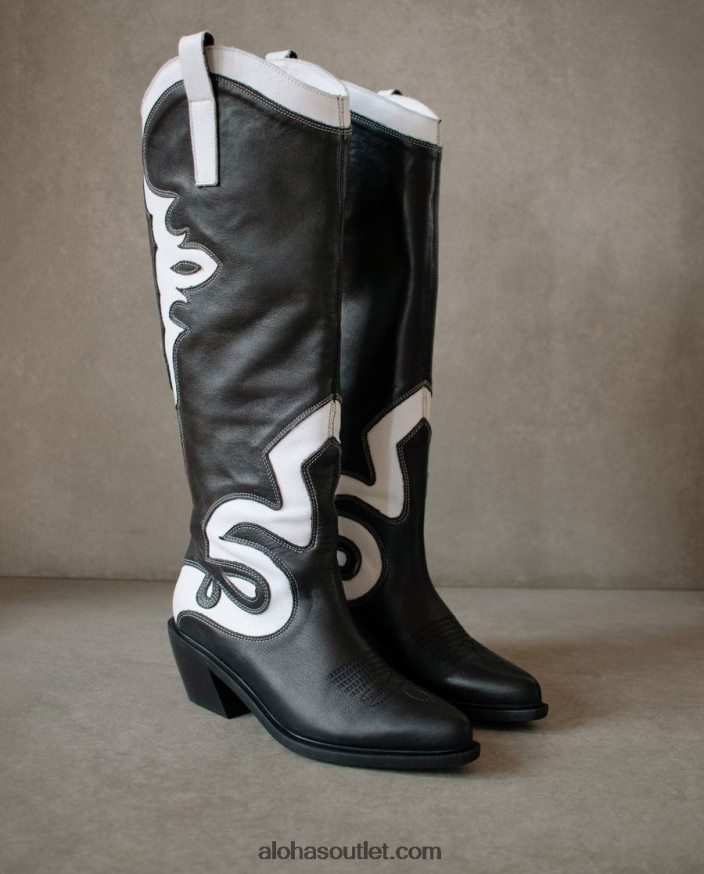mulheres mount dallas - botas de couro preto e branco Alohas 4P88ZX259 Preto branco