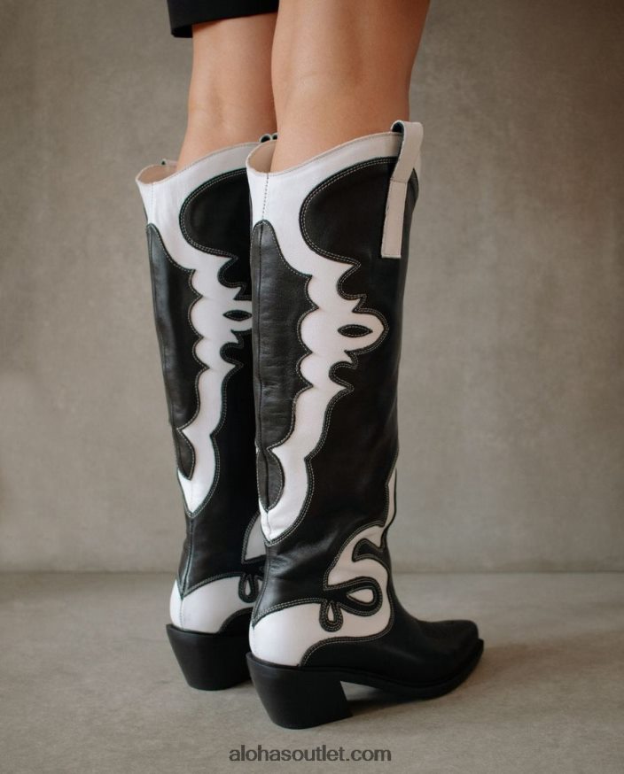 mulheres mount dallas - botas de couro preto e branco Alohas 4P88ZX259 Preto branco