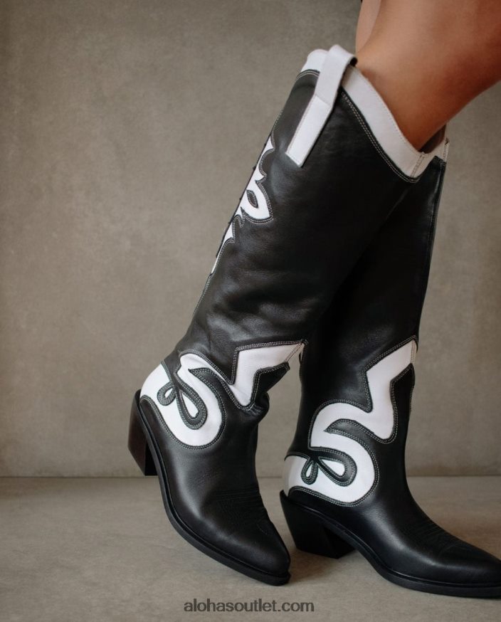 mulheres mount dallas - botas de couro preto e branco Alohas 4P88ZX259 Preto branco