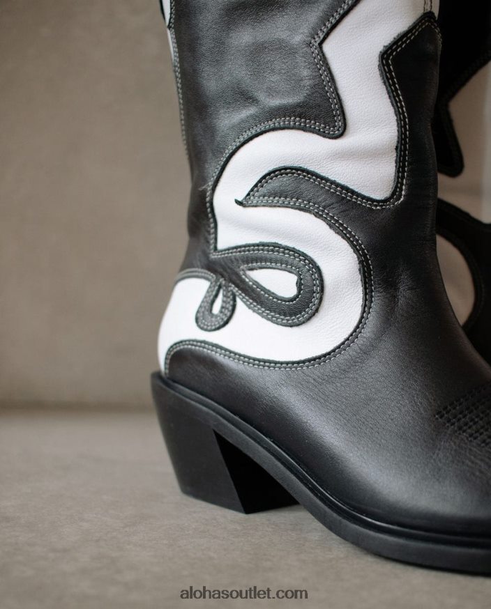 mulheres mount dallas - botas de couro preto e branco Alohas 4P88ZX259 Preto branco