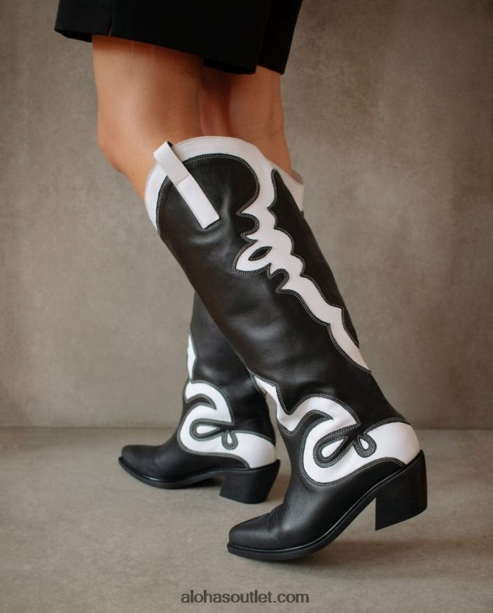 mulheres mount dallas - botas de couro preto e branco Alohas 4P88ZX259 Preto branco