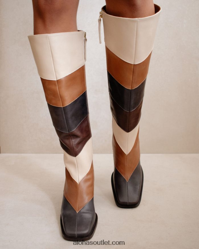 mulheres patchwork vintage norte - botas de pele branca e castanha Alohas 4P88ZX478 colcha de retalhos vintage