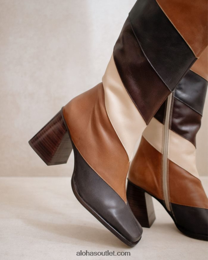 mulheres patchwork vintage norte - botas de pele branca e castanha Alohas 4P88ZX478 colcha de retalhos vintage