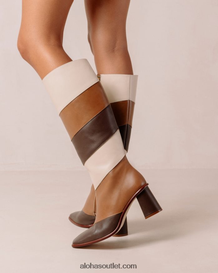 mulheres vintage patchwork oriental - botas de couro branco e marrom Alohas 4P88ZX40 patchwork vintage marrom