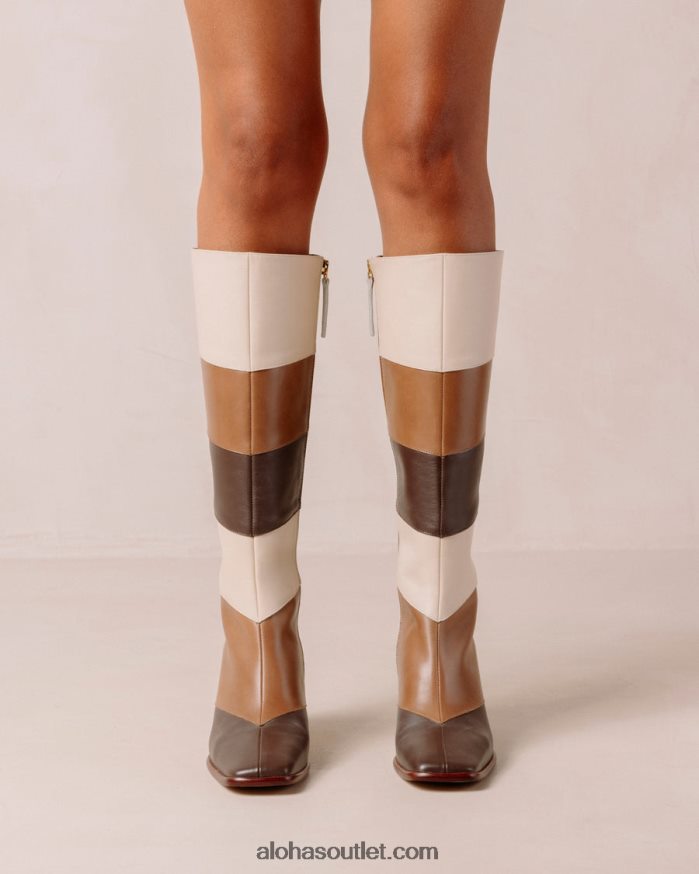 mulheres vintage patchwork oriental - botas de couro branco e marrom Alohas 4P88ZX40 patchwork vintage marrom