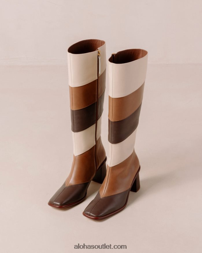 mulheres vintage patchwork oriental - botas de couro branco e marrom Alohas 4P88ZX40 patchwork vintage marrom
