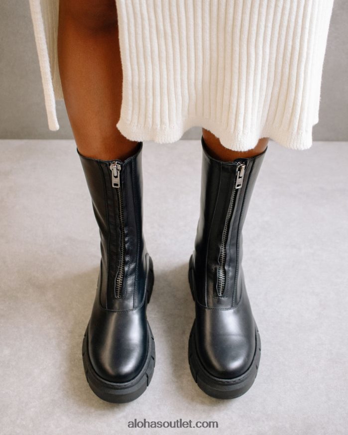 mulheres zíper pico - botas de couro preto Alohas 4P88ZX469 preto