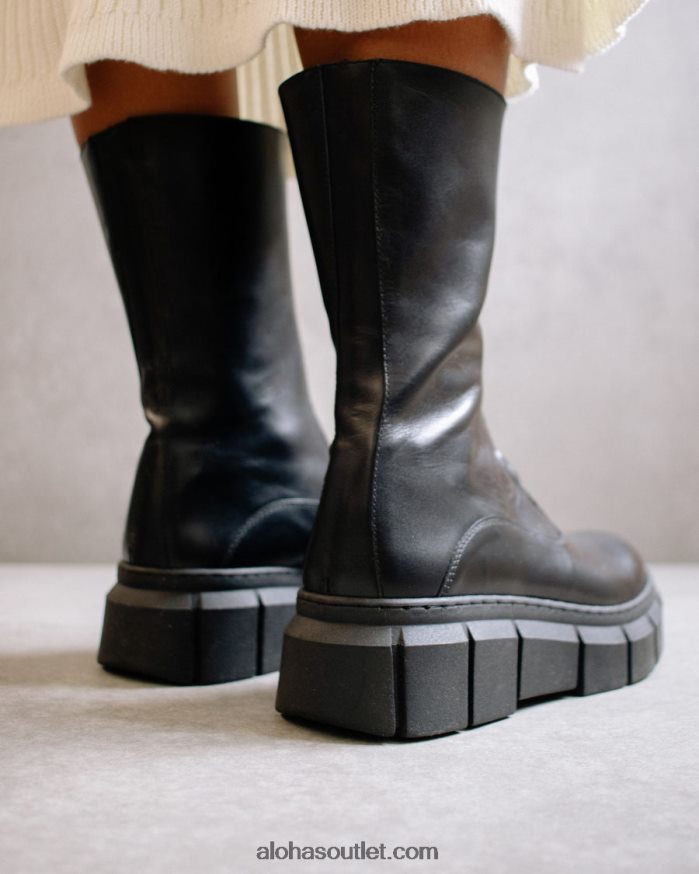 mulheres zíper pico - botas de couro preto Alohas 4P88ZX469 preto
