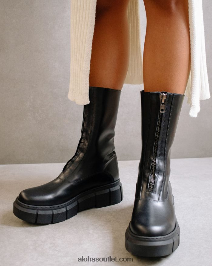 mulheres zíper pico - botas de couro preto Alohas 4P88ZX469 preto
