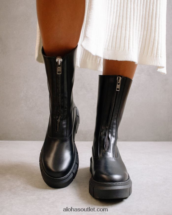 mulheres zíper pico - botas de couro preto Alohas 4P88ZX469 preto