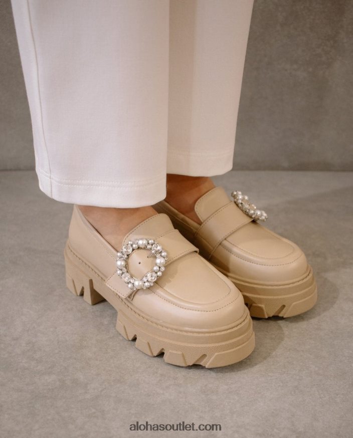 mulheres cristal pioneiro - mocassim de couro bege Alohas 4P88ZX30 pedra de cristal bege