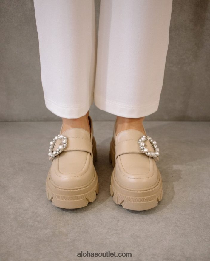 mulheres cristal pioneiro - mocassim de couro bege Alohas 4P88ZX30 pedra de cristal bege