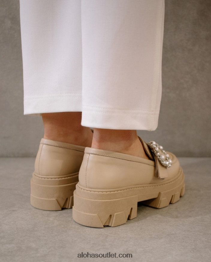 mulheres cristal pioneiro - mocassim de couro bege Alohas 4P88ZX30 pedra de cristal bege