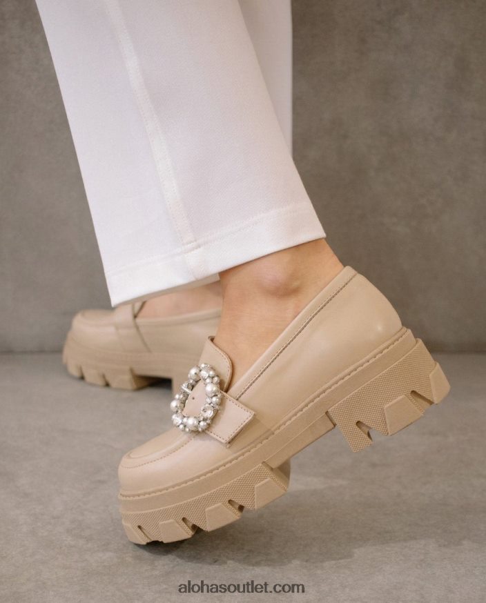mulheres cristal pioneiro - mocassim de couro bege Alohas 4P88ZX30 pedra de cristal bege