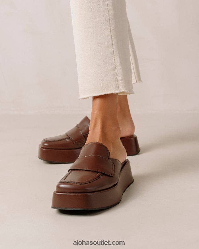mulheres têmpera - mocassim marrom escuro de couro vegano Alohas 4P88ZX313 marrom escuro