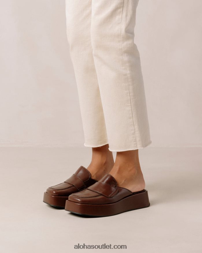 mulheres têmpera - mocassim marrom escuro de couro vegano Alohas 4P88ZX313 marrom escuro